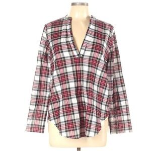 VLD L red & black plaid v-neck 3/4 sleeve blouse